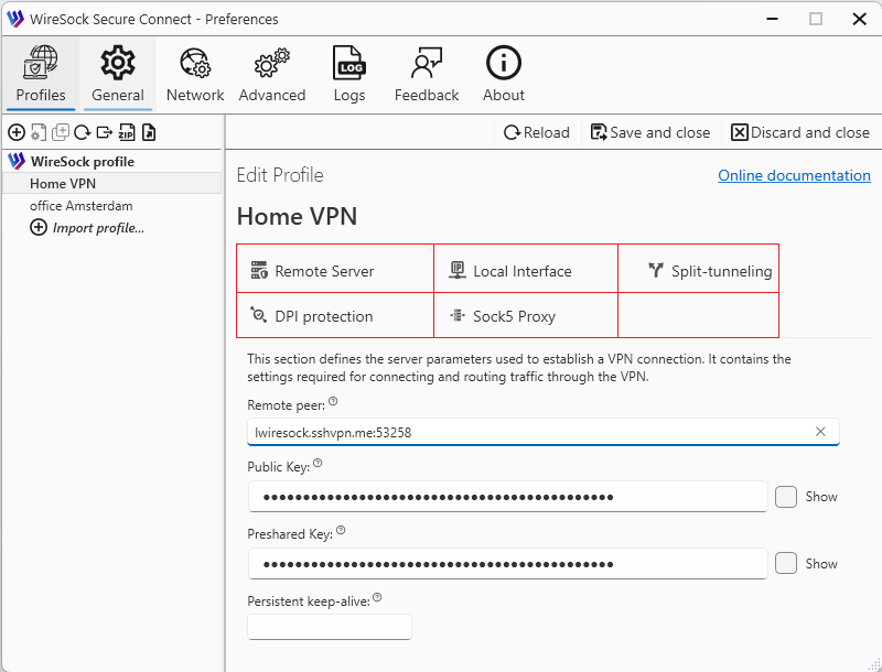 Select profile and press Edit button
