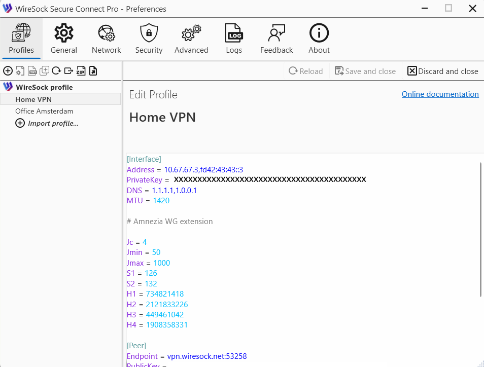 Select profile and press Edit button