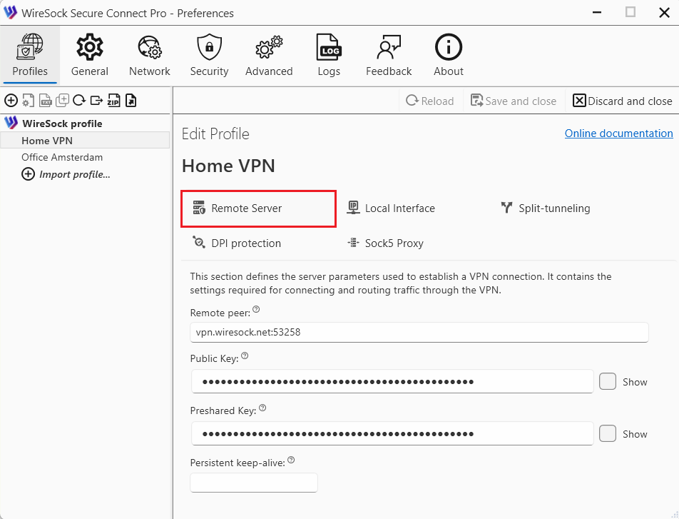 Select profile and press Edit button