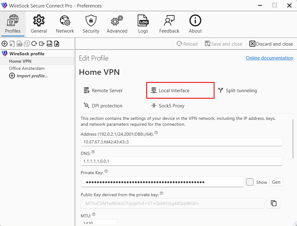 Select profile and press Edit button