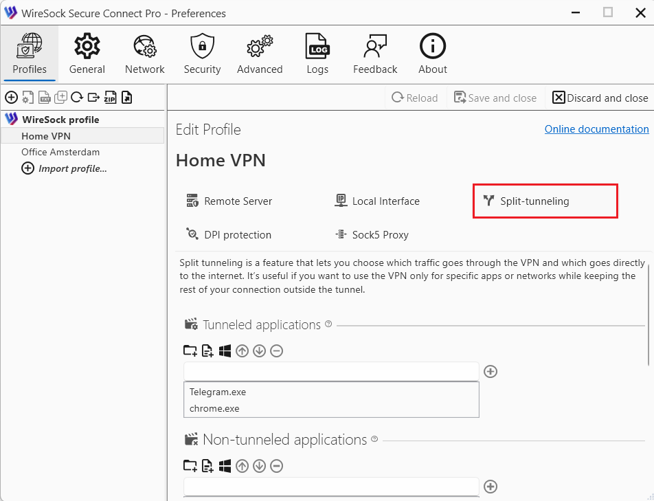 Select profile and press Edit button
