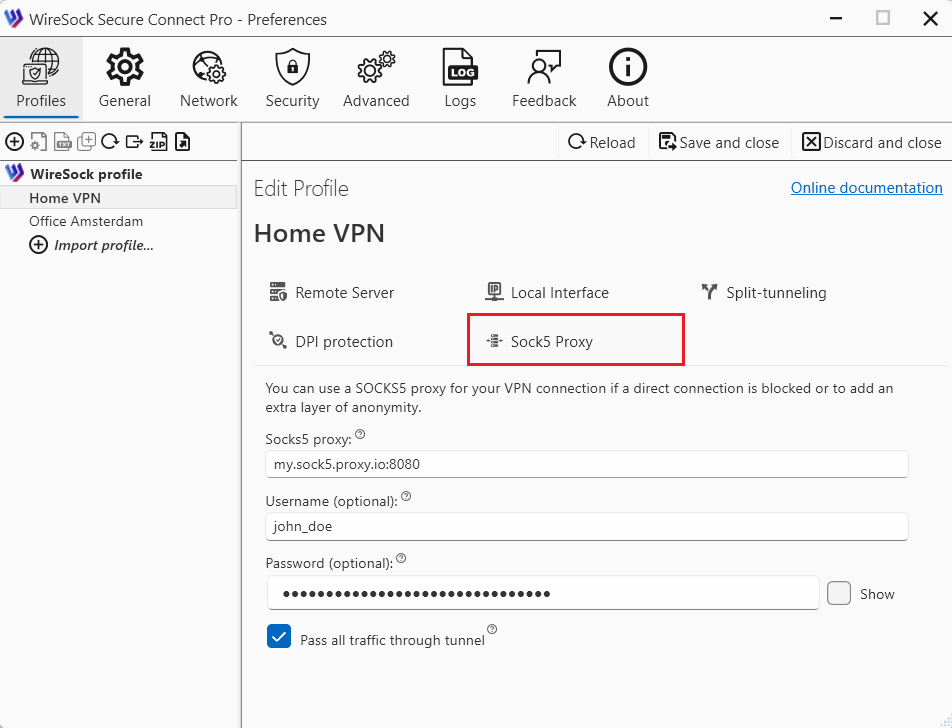 Select profile and press Edit button