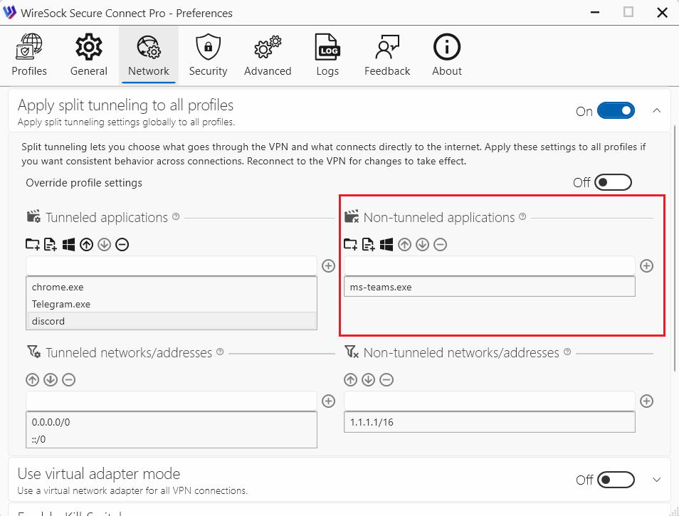 Non-tunneled applications