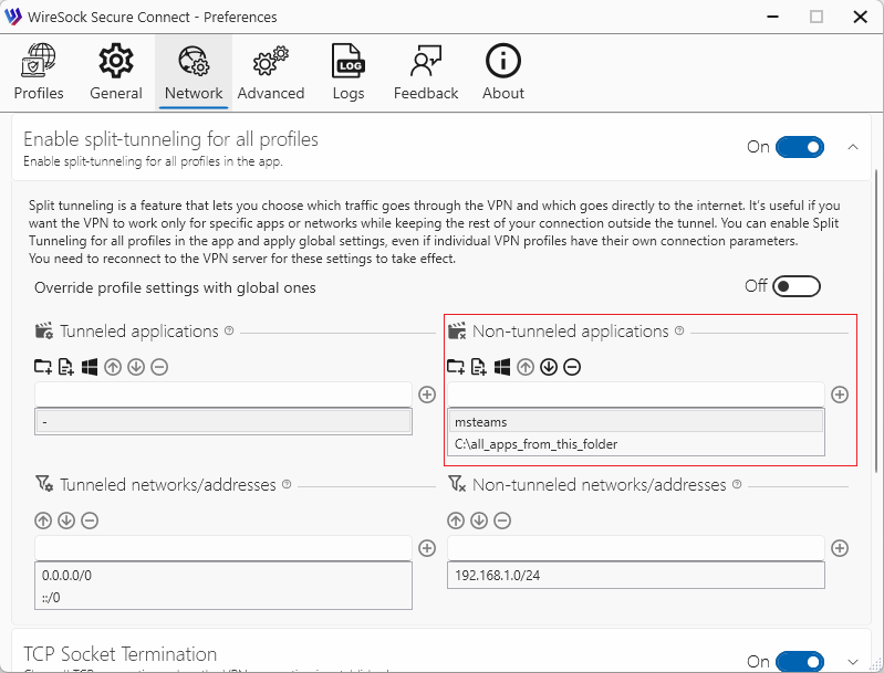 Non-tunneled applications