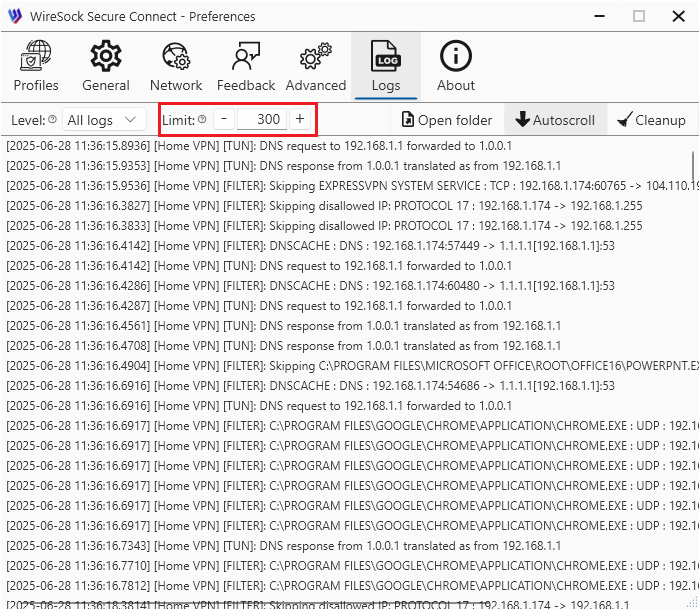 Log limit